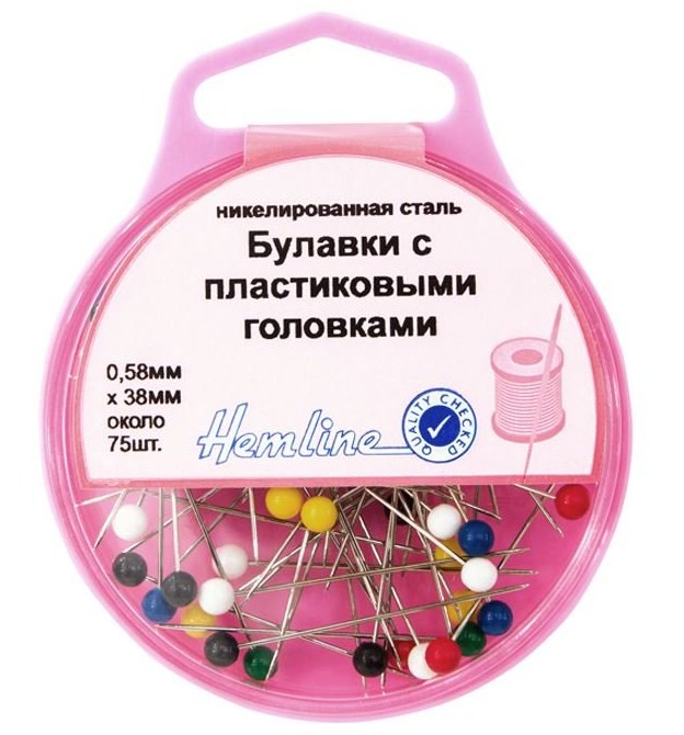 Булавки портновские с пластиковыми головками 0,58мм x 38мм, 75 шт., Hemline 678/G002 - фото и цены в Минске