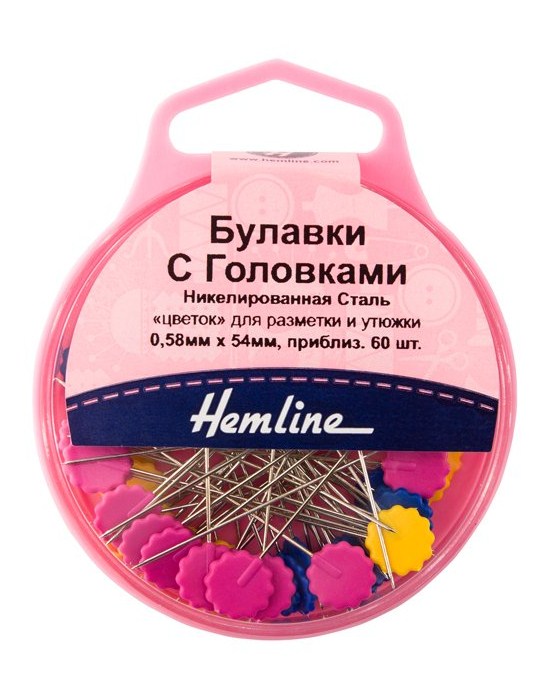 Булавки с плоскими головками "Цветок" 60шт в контейнере 0,58мм х 54мм 707/G002 - фото и цены в Минске