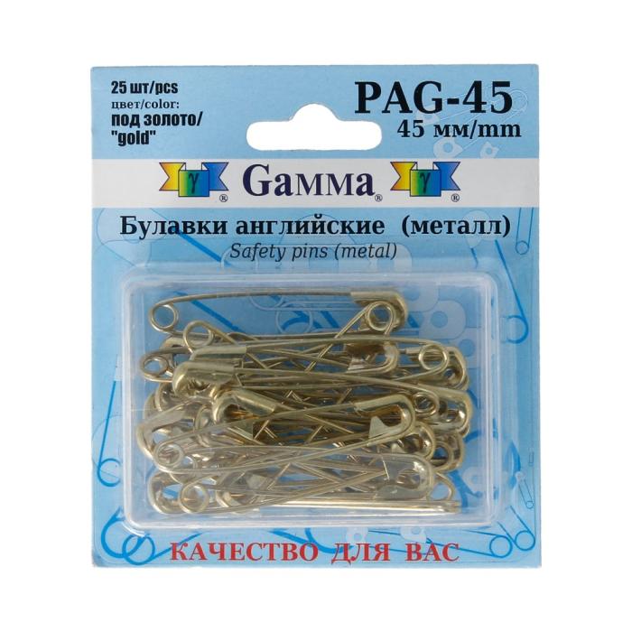 Булавки английские Gamma PAG-45 под золото сталь в блистере 25 шт 45 мм - фото и цены в Минске