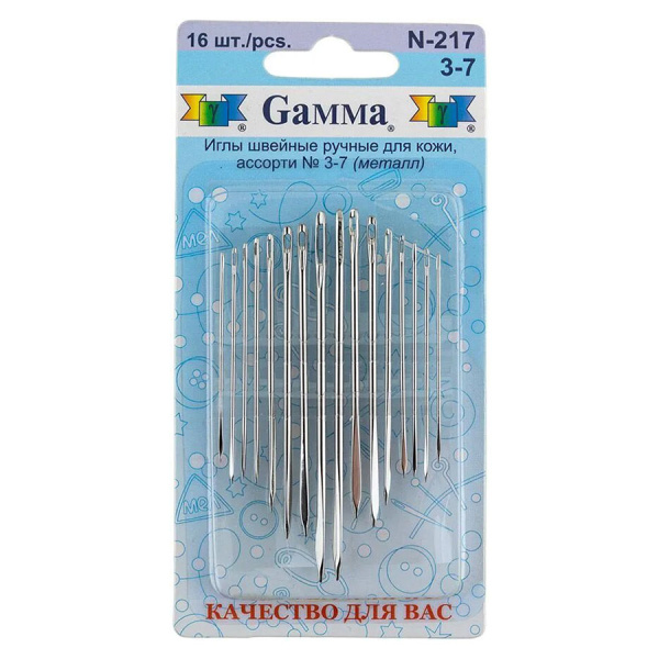 Иглы ручные для шитья кожи "Gamma" 16 шт. №3-7 N-217 - фото и цены в Минске