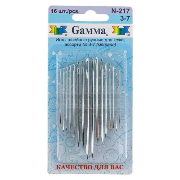 Иглы ручные для шитья кожи "Gamma" 16 шт. №3-7 N-217 - фото и цены в Минске