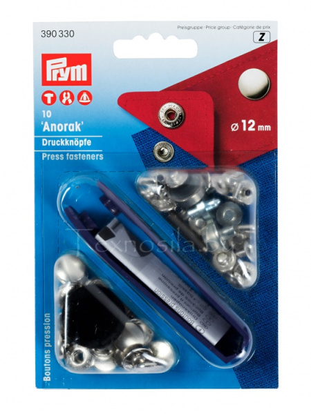 Кнопки Анорак латунь 12 мм 10 шт серебристый Prym 390330 с инструментом для установки - фото и цены в Минске